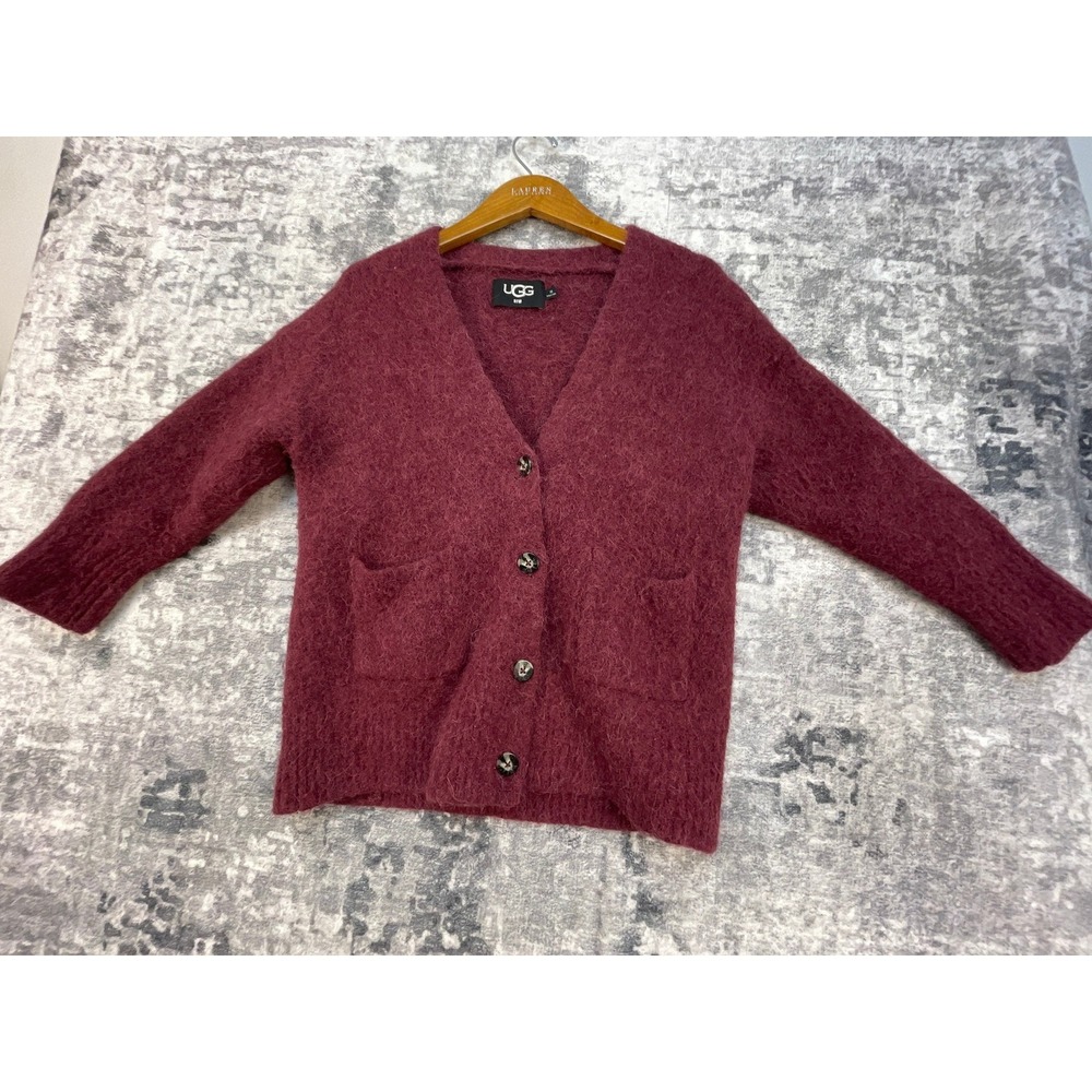 UGG Womens XS Jaelyn Cardigan Sweater Solid Burgundy Alpaca Wool‎ Quiet Luxury